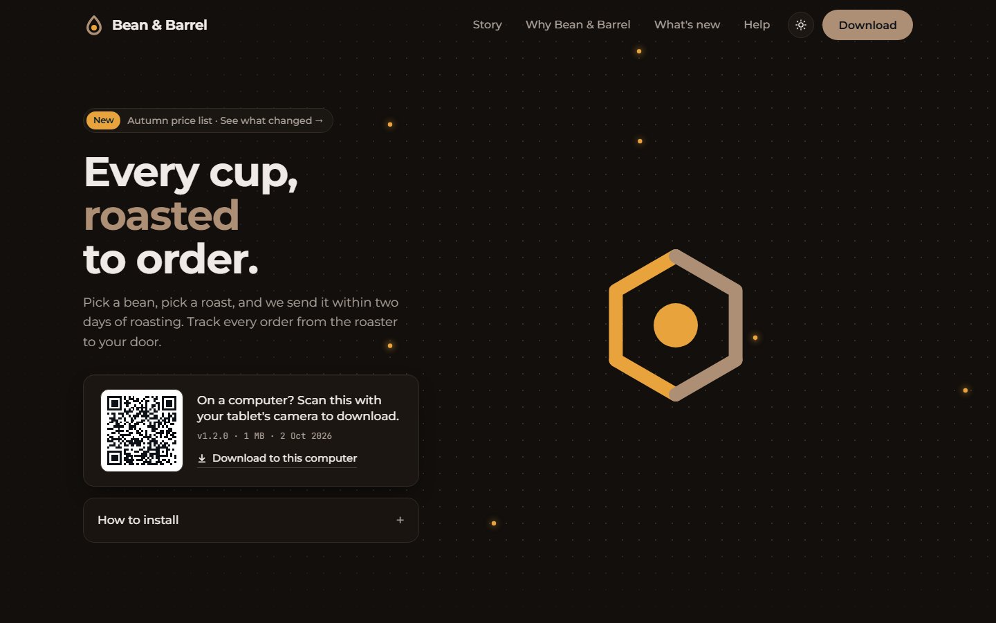 Landing page in dark mode