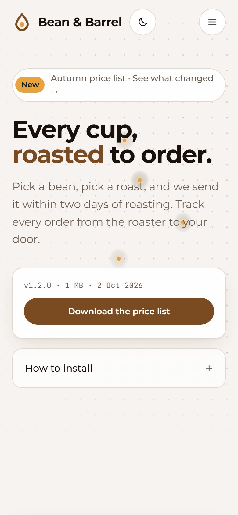 The same landing page on a phone