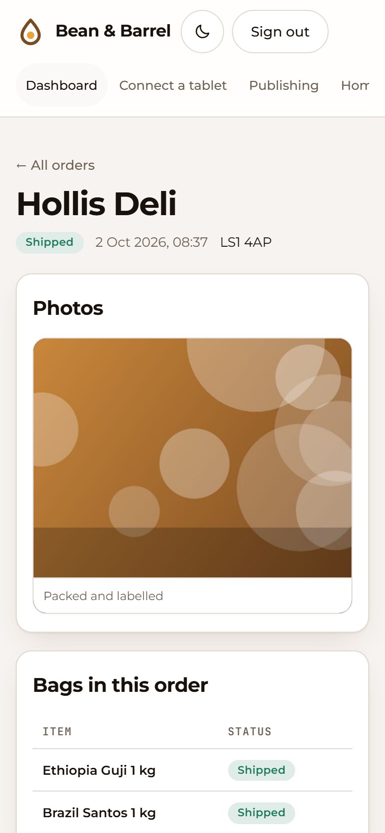 Order detail on a phone